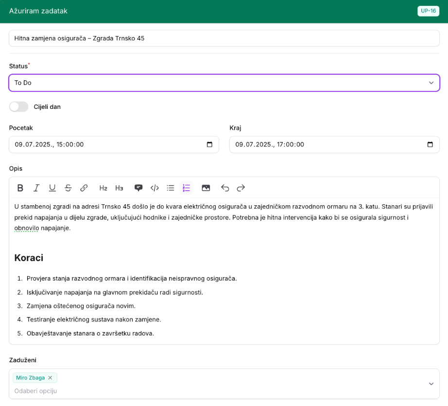 Upravljačev kalendar zadataka